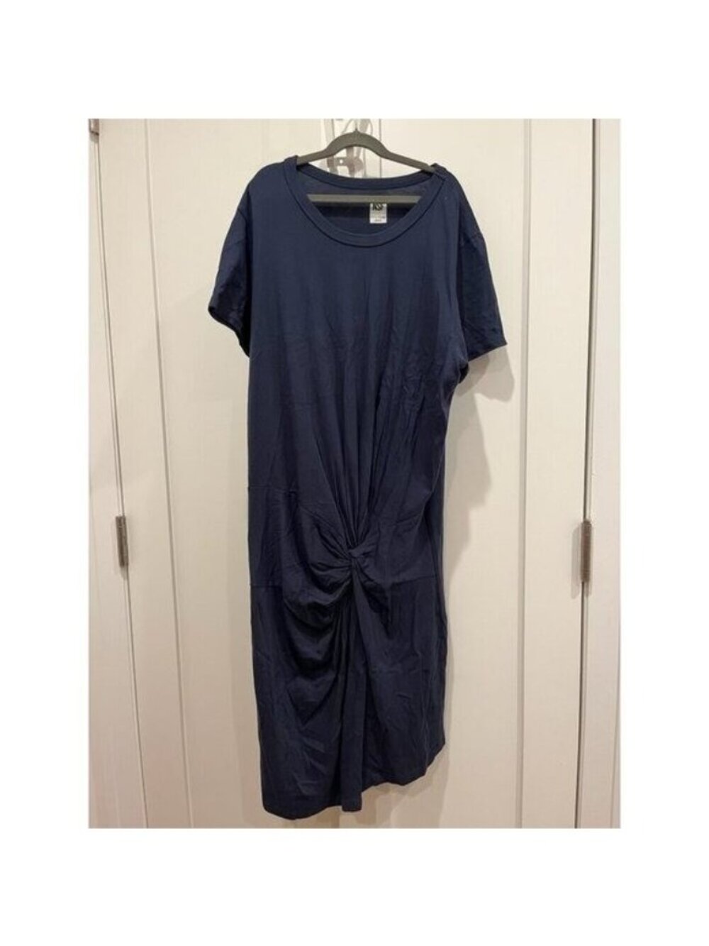 NSF Navy Knot-Front Midi T-Shirt Dress